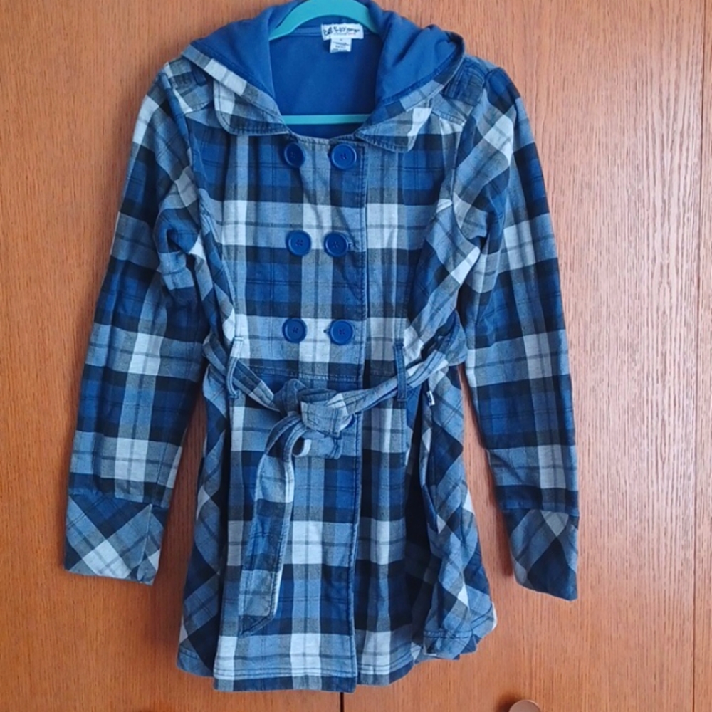 EUC Plaid Flannel Hooded Jacket w/belt